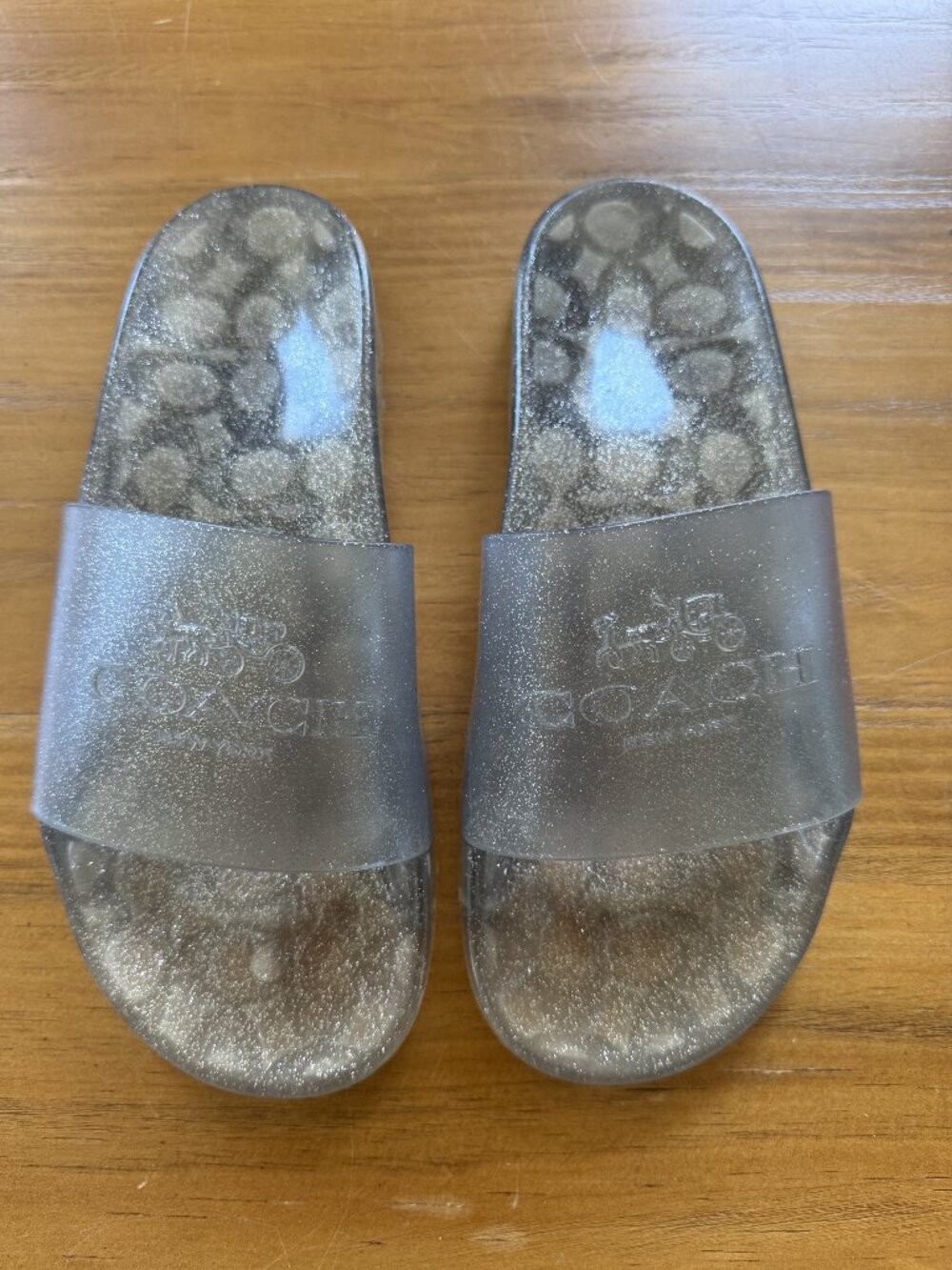 Coach Silver Glitter Slide Sandals Size 9